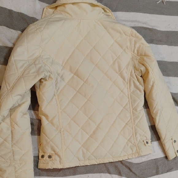 French Cuff Women's Cream Size Large Quilted Puffer Jacket With Pink Lining - Picture 5 of 5